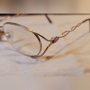 VINTAGE‎ SALVATORE FERRAGAMO GOLDEN METAL EYEGLASSES FRAMES PINK DIAMOND W/ Case